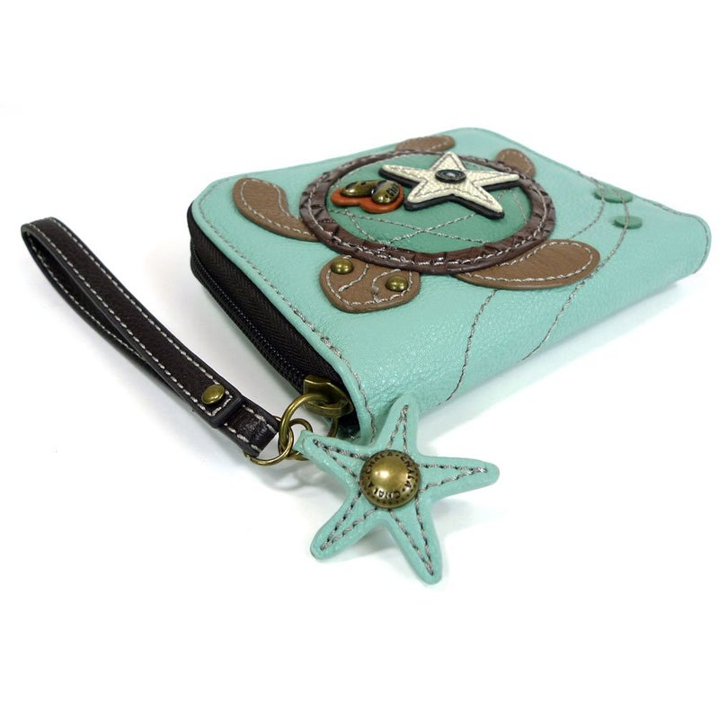 CHALA Zip Around Wallet, Wristlet, 8 Credit Card Slots, Sturdy Pu Leather - Turtle - Blue - Image 4